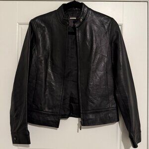 Opart Italy Genuine Black Front Zip Fitted Moto Leather Jacket